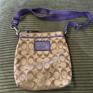 Vintage Coach Crossbody Purse Poppy Signature C Bag Tan Khaki Purple